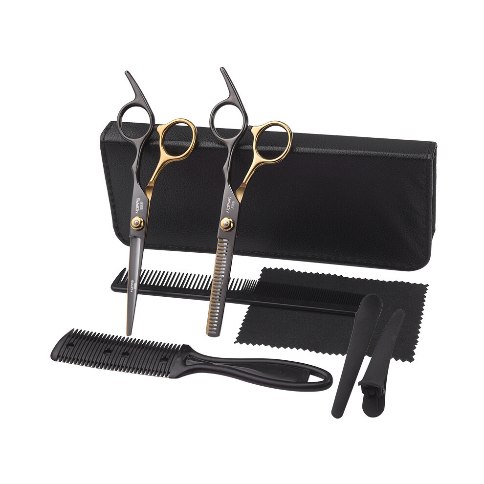 Black/Gold ( - 8 Pcs)Professional Hair Salon Scissors Haircut Scissors Barber Hairdresser Tool Tail Comb