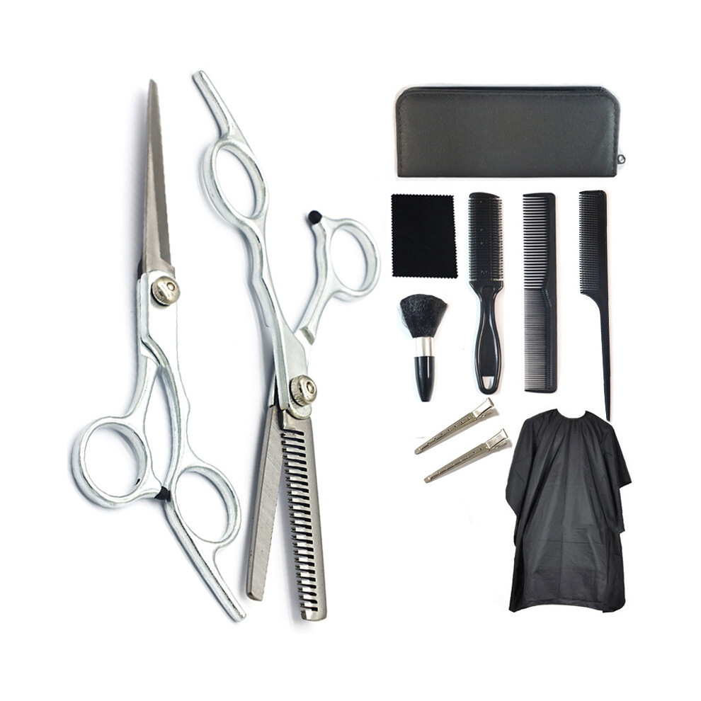 Silver ( - 11 Pcs) Professional Hair Salon Scissors Haircut Scissors Barber Hairdresser Tool Tail Comb