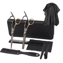 (Oro negro - 9 piezas) Tijeras profesionales de peluquería Tijeras de corte de pelo Herramienta de peluquería