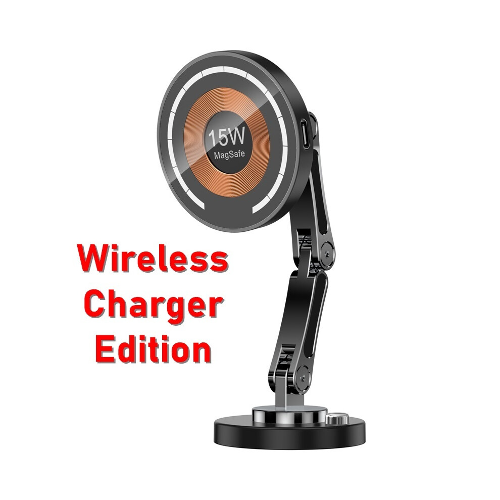 (Wireless Charger) 15W Magnetic Wireless Car Charger 360 Rotating 2In1 Aluminum Alloy Foldable 9319708978193