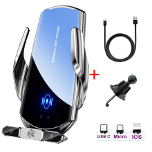 (Zilver met kabel) 50W draadloze oplader auto ventilatierooster telefoonhouder snellaadstation Samsung