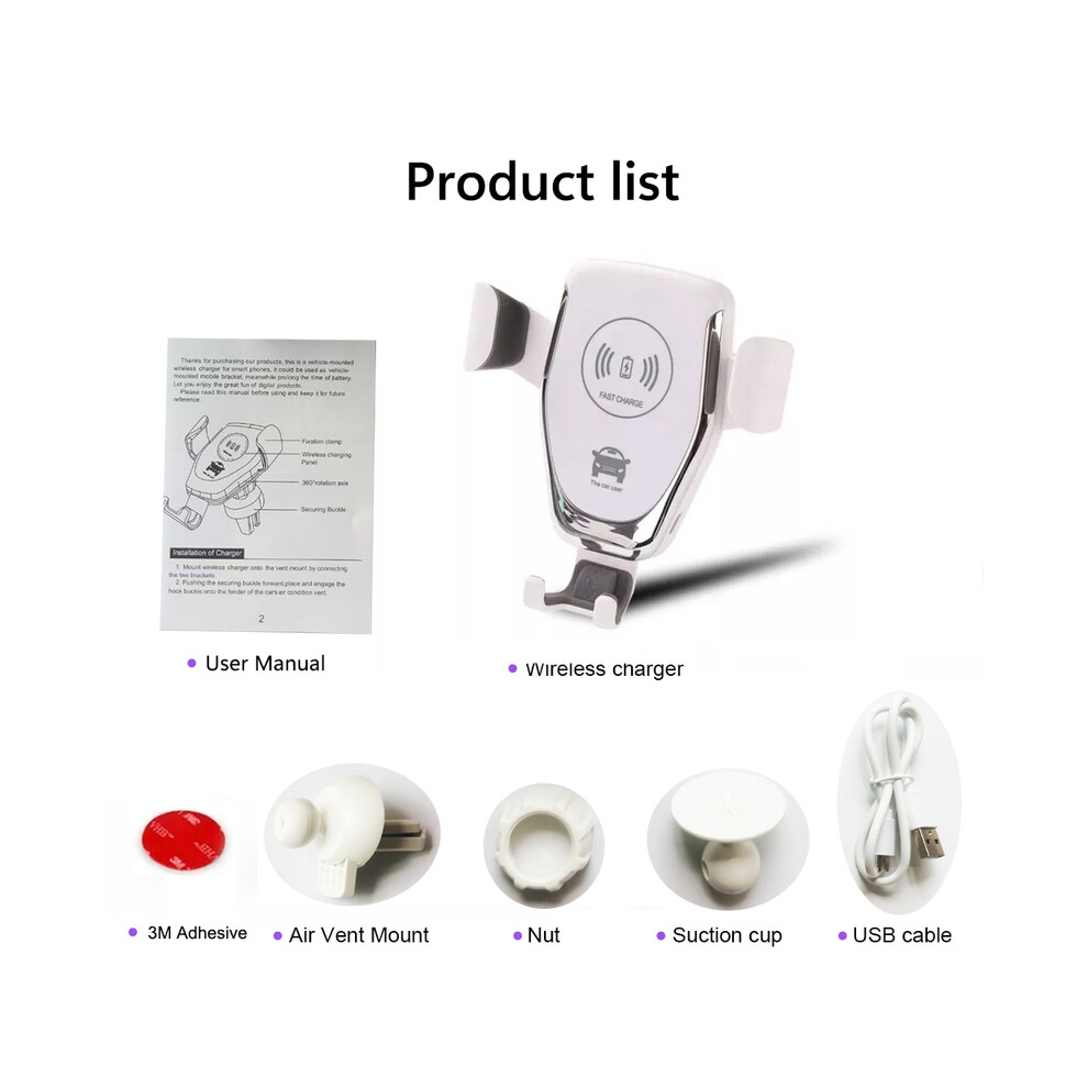 (White) 15W Wireless Fast Car Charger For Iphone 13 12 11 Pro Xs Max Xr X Samsung S10 S9 S20 Wireless White 9319708979213