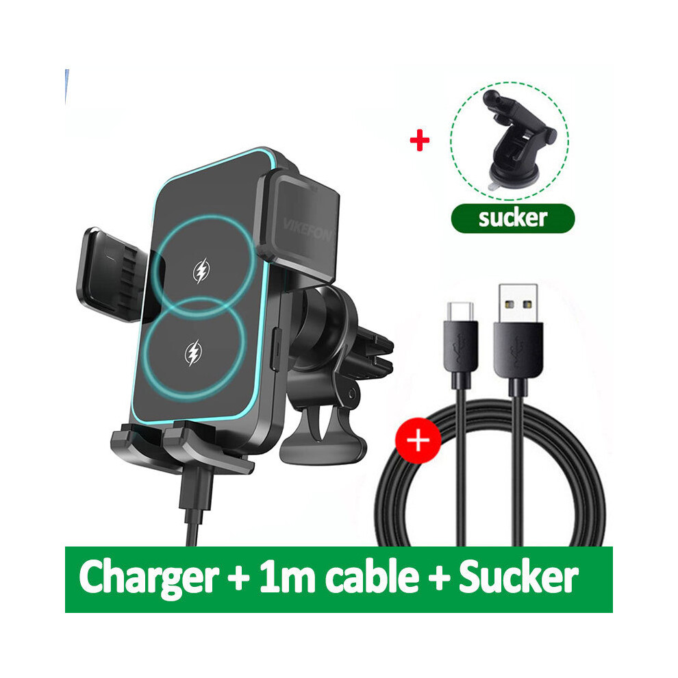 (With Sucker) 15W Dual Coil Wireless Car Charger Automatic Phone Holder Stand Induction 9319708979848