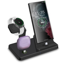 (Black)3 in 1 Wireless Charger Stand for Samsung S23 S22 S21 Ultra Galaxy Watch 5 4 Active 2 LTE Buds