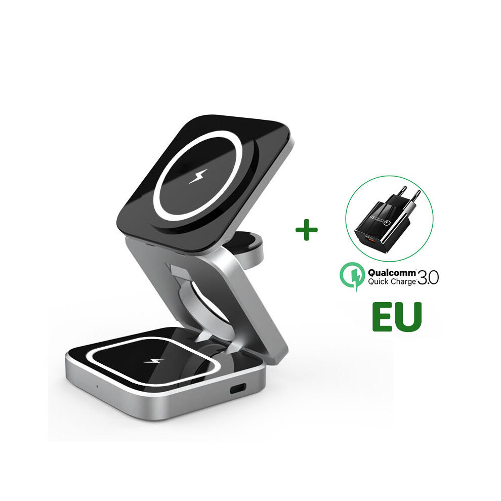 (black with EU plug) 3 in 1 Magnetic Wireless Charging Stand Foldable iPhone 14 13 12 Apple Watch-image-OPC-PH7Y7Q5-NEW