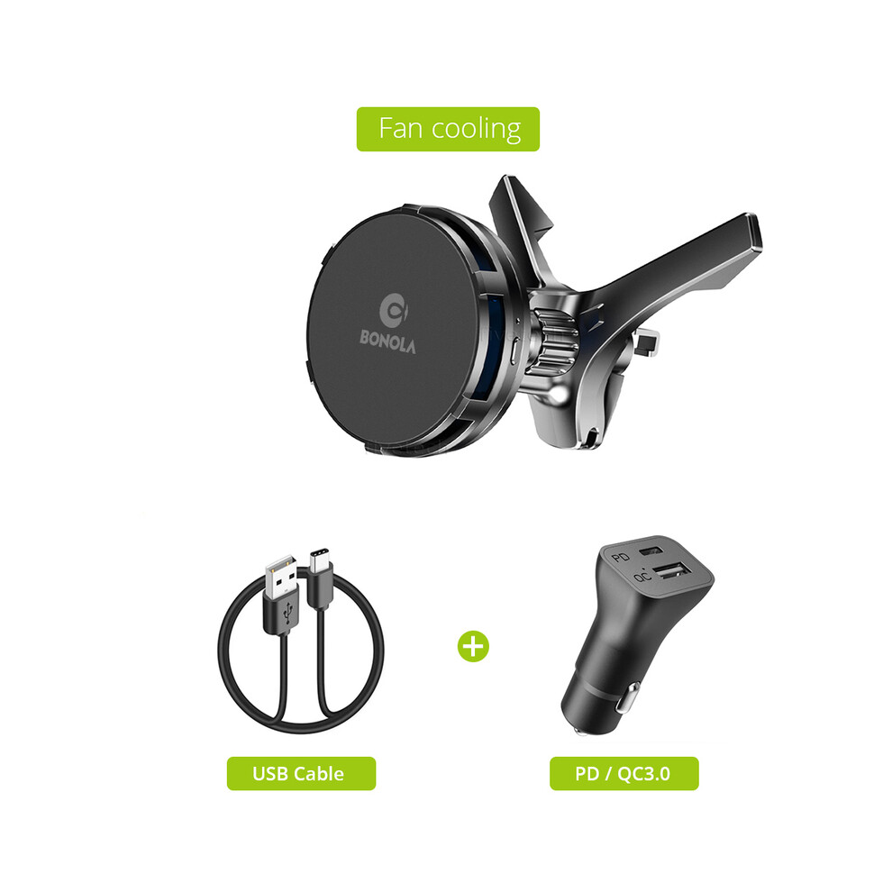 ( And Car Plug)Magnetic Wireless Car Charger Radiator Mount 15W Wireless Fast Charging Black 9319708980752