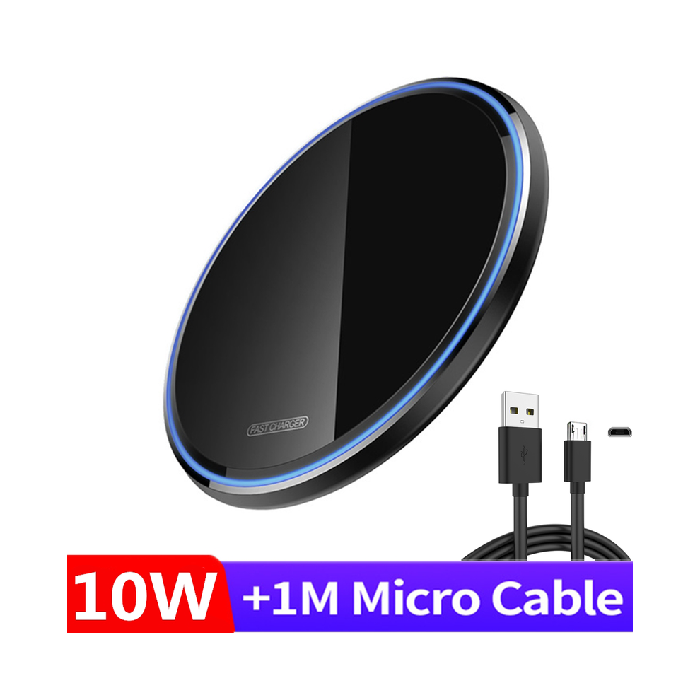 (10W With Cable) 15W 10W Wireless Charger Plate Metal Glass Mirror Samsung S20 S21 Ultra Note Black 9319708982688