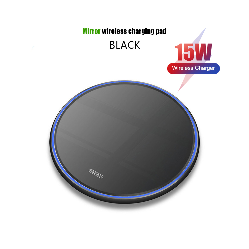 (15W Mirror )15W 10W Wireless Charging Pad Metal Glass Mirror Samsung S20 S21 Ultra Note 10Plus Black 9319708982695