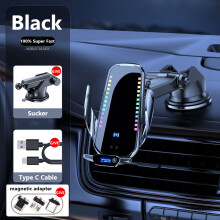 (Zwart met stick) RGB auto telefoonhouder 20W draadloze oplader auto iPhone 12 13 14 Pro Xiaomi Samsung