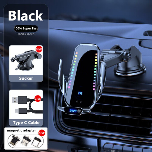 (Black with stick)RGB car phone holder 20W wireless charger car iPhone 12 13 14 Pro Xiaomi Samsung phone