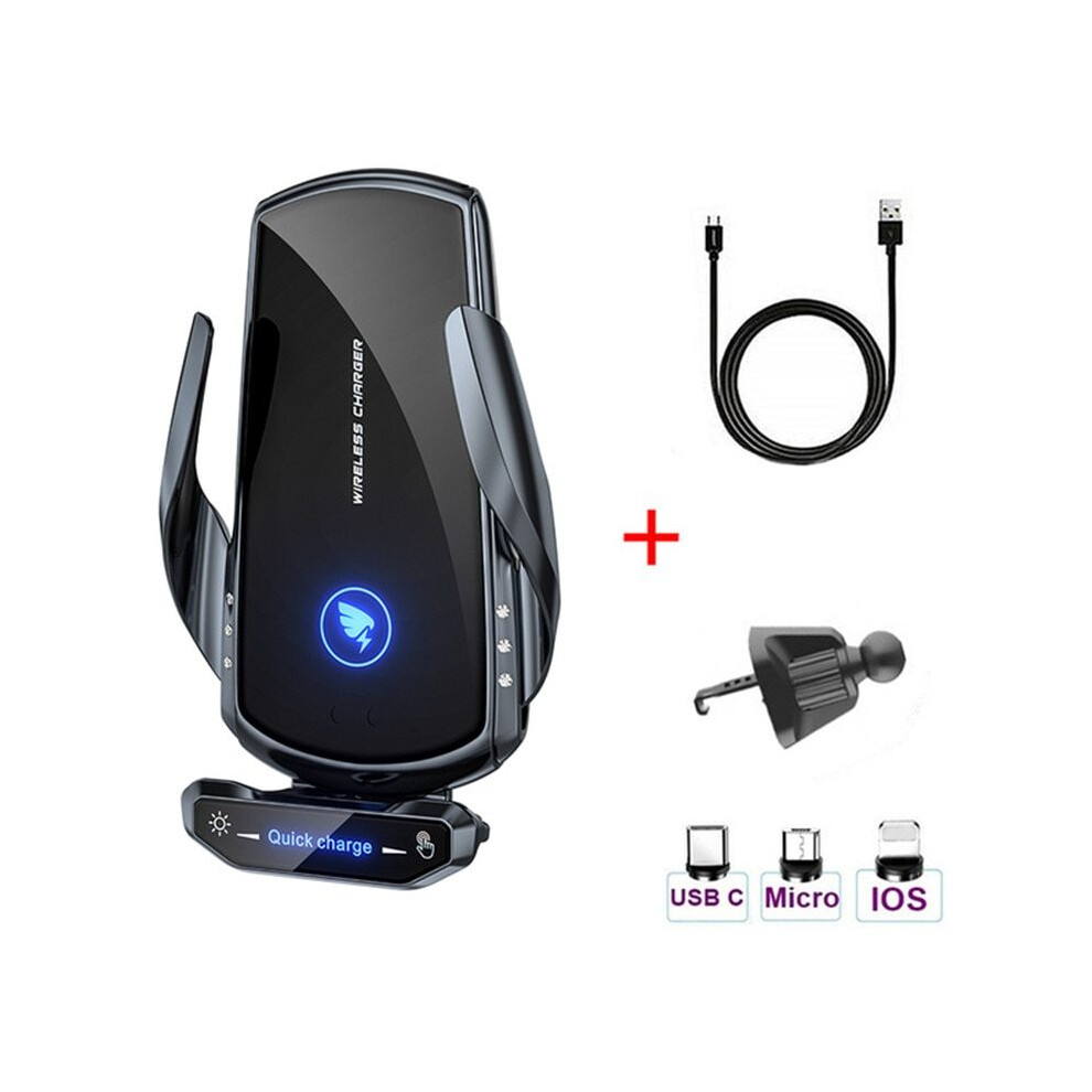 (Black) Wireless Charger Car Phone Holder 15W Fast Charging Station For Iphone Xiaomi Samsung Huawei Black 9319708984231