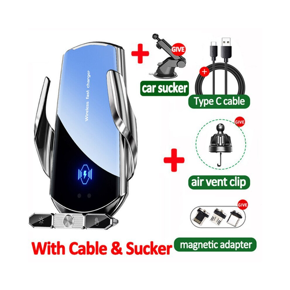 ( With Sucker) 15W Wireless Car Charger Magnetic Fast Charging Station Air Vent Holder For Car Silver 9319708983784