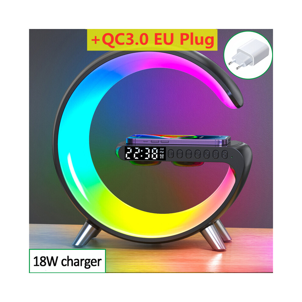 ( With Eu Plug) Multifunctional Wireless Charger Alarm Clock Speaker App Control Rgb Night Black/Light 9319708984019