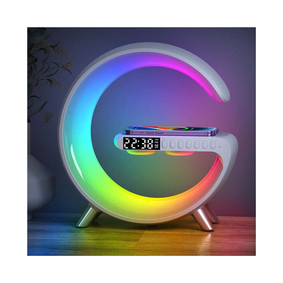 () Wireless Charging Stand Alarm Clock Speaker App Control Rgb Night Fast Charging Station White/Light 9319708985399