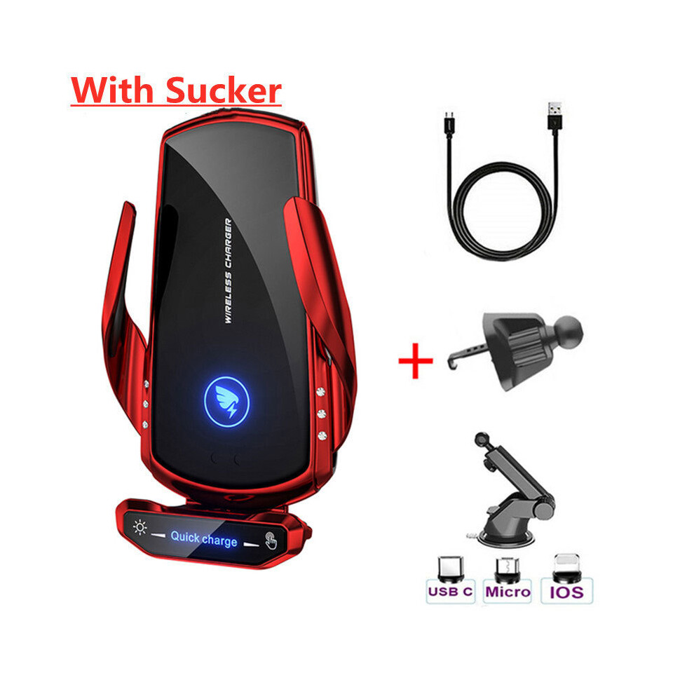 ( With Sucker) 15W Wireless Car Charger For Iphone 12 13 14 Pro Max Xiaomi Mi 12 11 Samsung Red 9319708986358