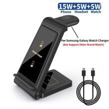 (3 in 1 Black)25W 3 in 1 Wireless Charging Stand for Samsung Galaxy Flip 4/S22 Ultra/S21/S20/S10 Galaxy