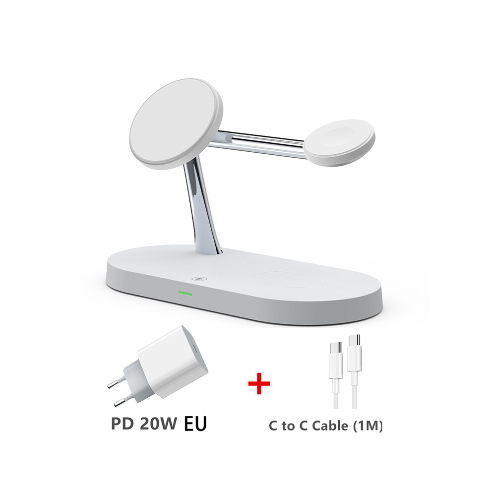 ( With Eu Plug) 3 In 1 Wireless Charging Stand For Iphone 12 13 14 Magsafe Charger Airpods Pro White 9319708990508