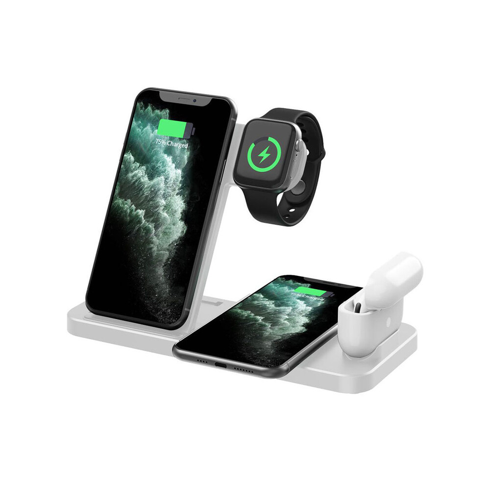 (4 In 1 15W )3 In 1 Fast Charging Station For Airpods 3 15W Wireless Fast Charger For Apple Watch White 9319708991536