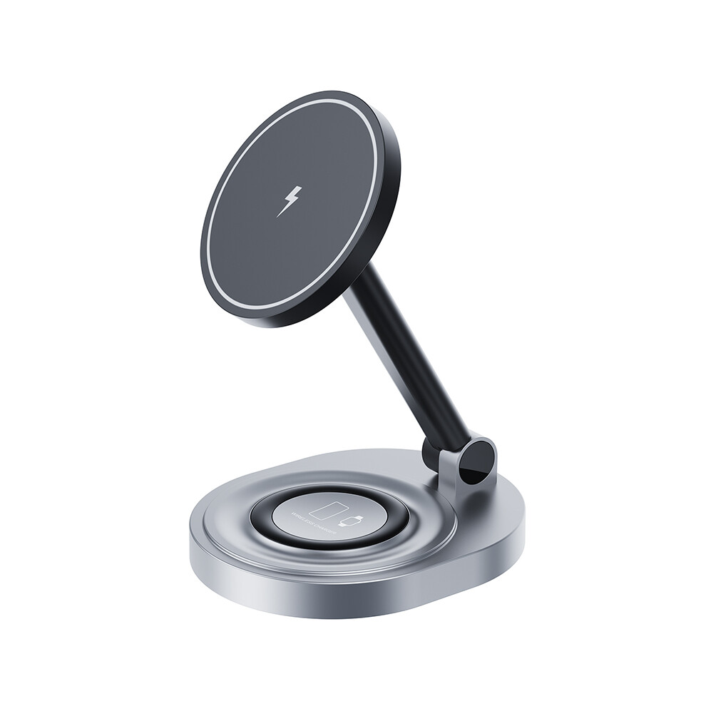 (black) 15W 2 in 1 Magnetic Wireless Charging Stand Foldable iPhone 12 13 14 Mini Pro Max Apple Watch-image-OPC-PH7Y9MB-NEW