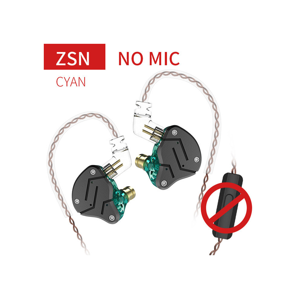 (Zsn No Microphone)Kz Zsn Metal Headphones Hybrid Technology 1Ba+1Dd Hifi Bass Headphones In Earpiece Cyan 9319708993943