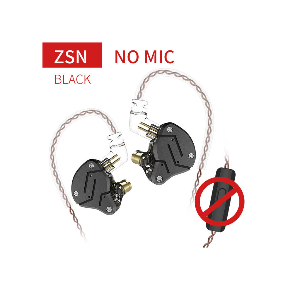 (Zsn No Microphone) Kz Zsn Metal Headphones Hybrid Technology 1Ba+1Dd Hifi Bass Headphones In Black 9319708993950