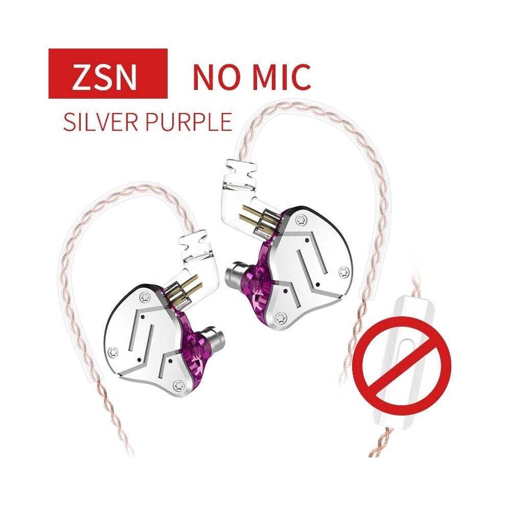 (Zsnsilverpurplenomic)Kz Zsn Metal Headphones Hybrid Technology 1Ba+1Dd Hifi Bass Headphones In The 9319708993967