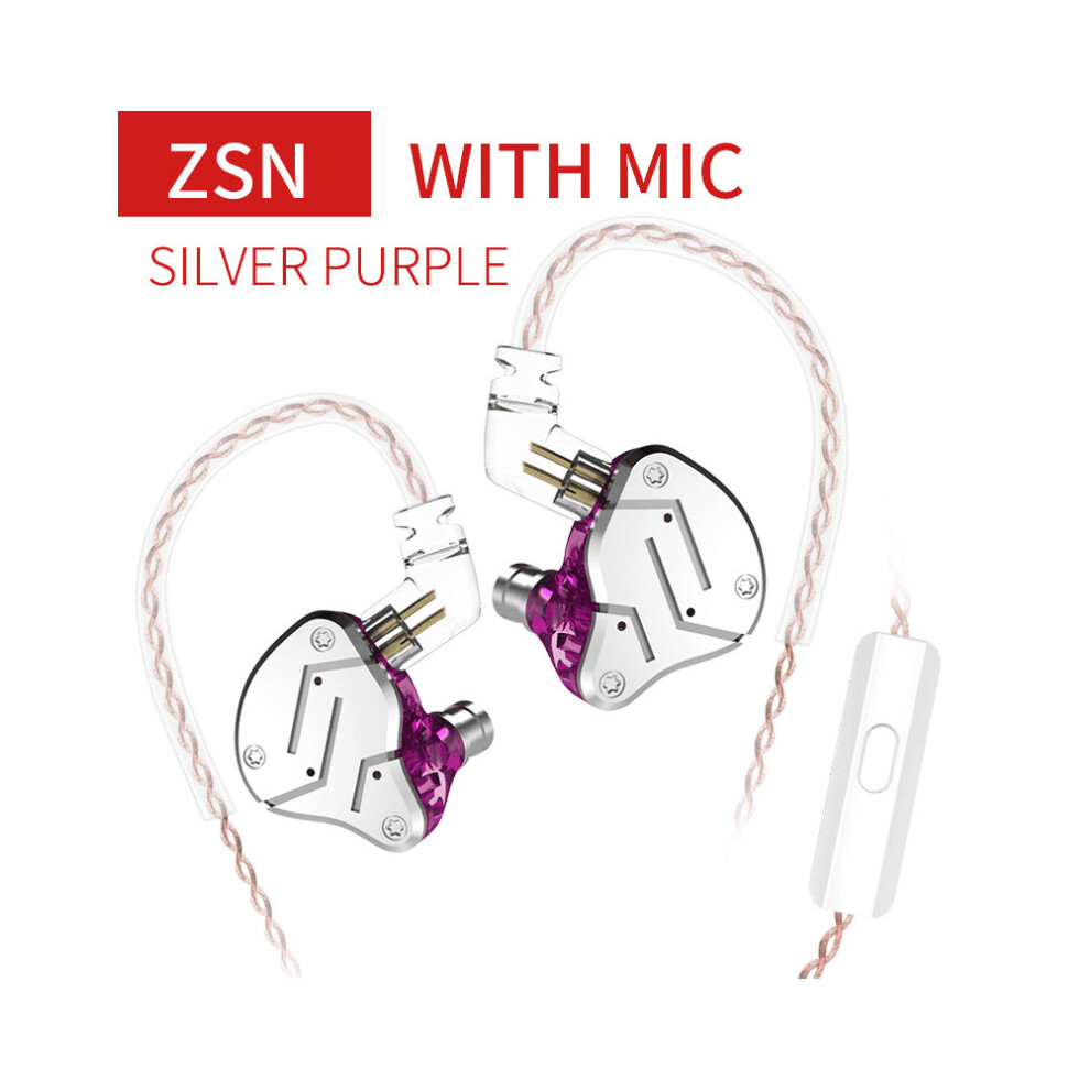 (Zsn Silverpurple Mic)Kz Zsn Metal Headphones Hybrid Technology 1Ba+1Dd Hifi Bass Headphones In The 9319708993998