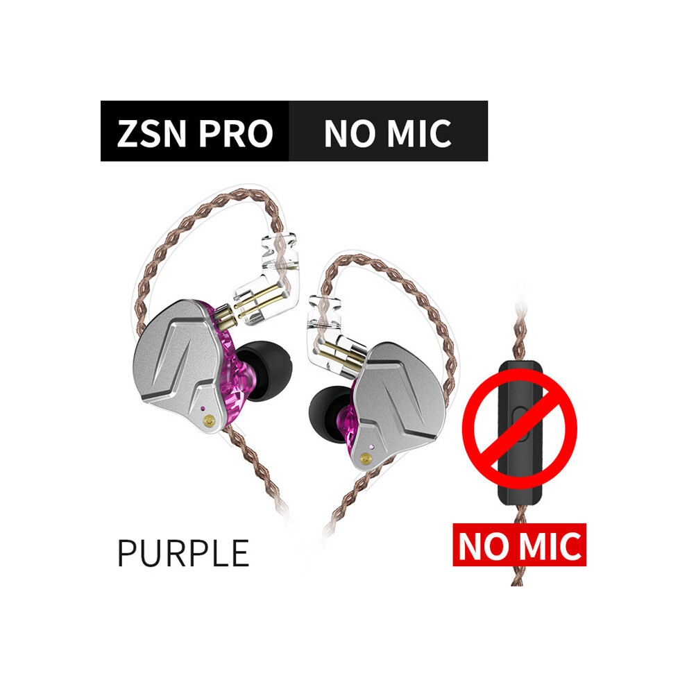 (Zsnpro No Microphone)Kz Zsn Pro 1Ba+1Dd Hybrid Technology Hifi Bass In-Ear Headphones Metallic Purple 9319708994063