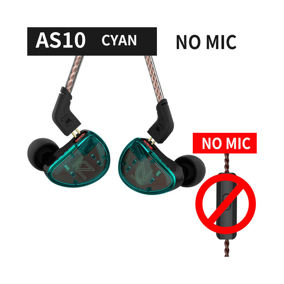 ( Without Microphone)Kz As10 5Ba Driver In Ear Monitor Headphones Hifi Wired Earbuds Green 9319708993899