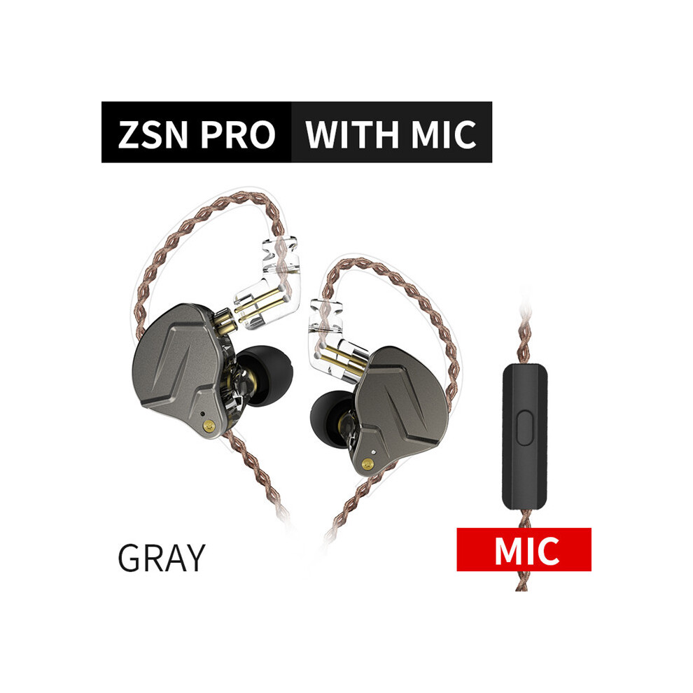 (Zsnpro Microphone)Kz Zsn Pro 1Ba+1Dd Hybrid Technology Hifi Bass Earbuds Metal Earphones Gray 9319708994087