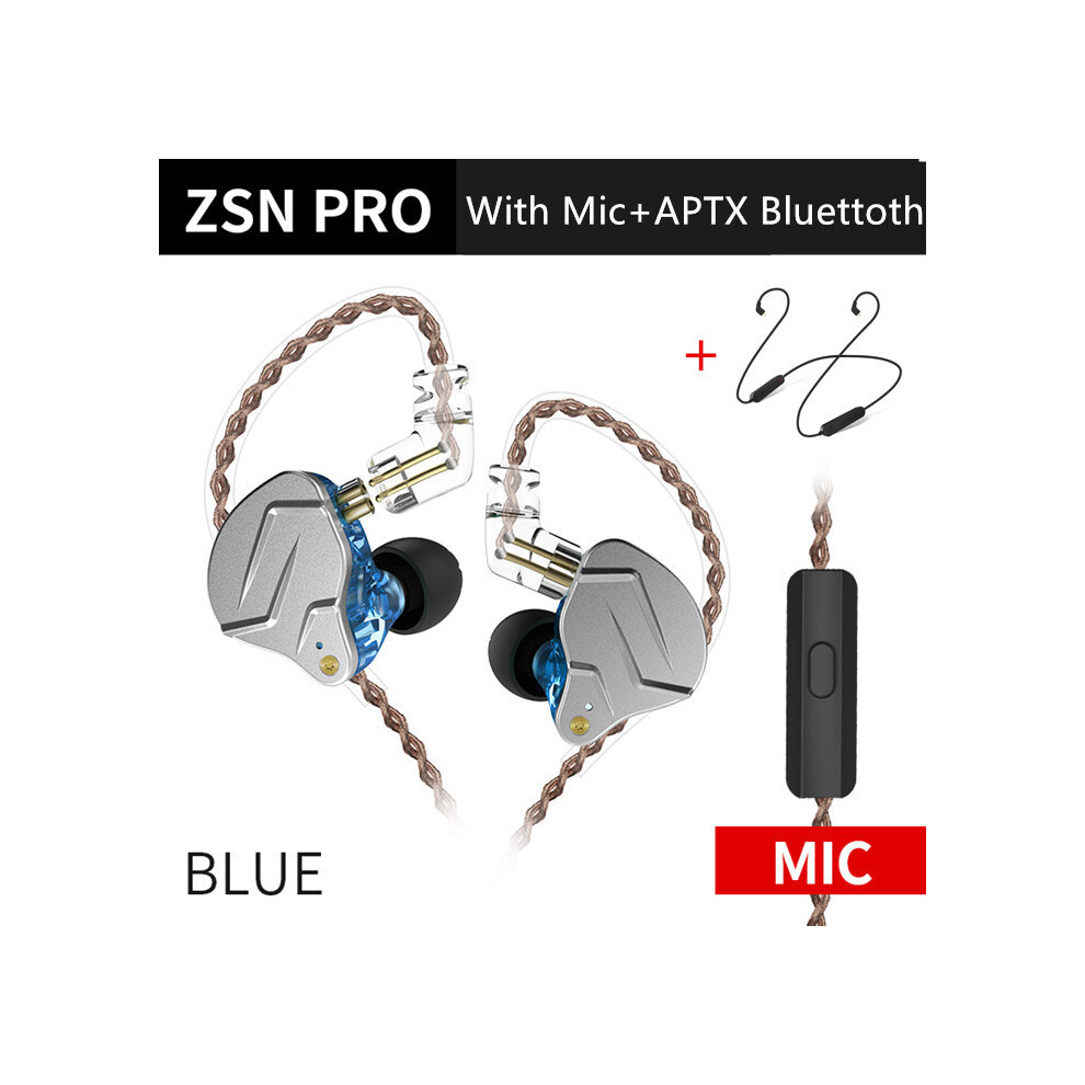 ( Mic Tooth)Kz Zsn Pro 1Ba+1Dd Hybrid Technology Hifi Bass Earbuds Metal Earbuds Blue 9319708994131