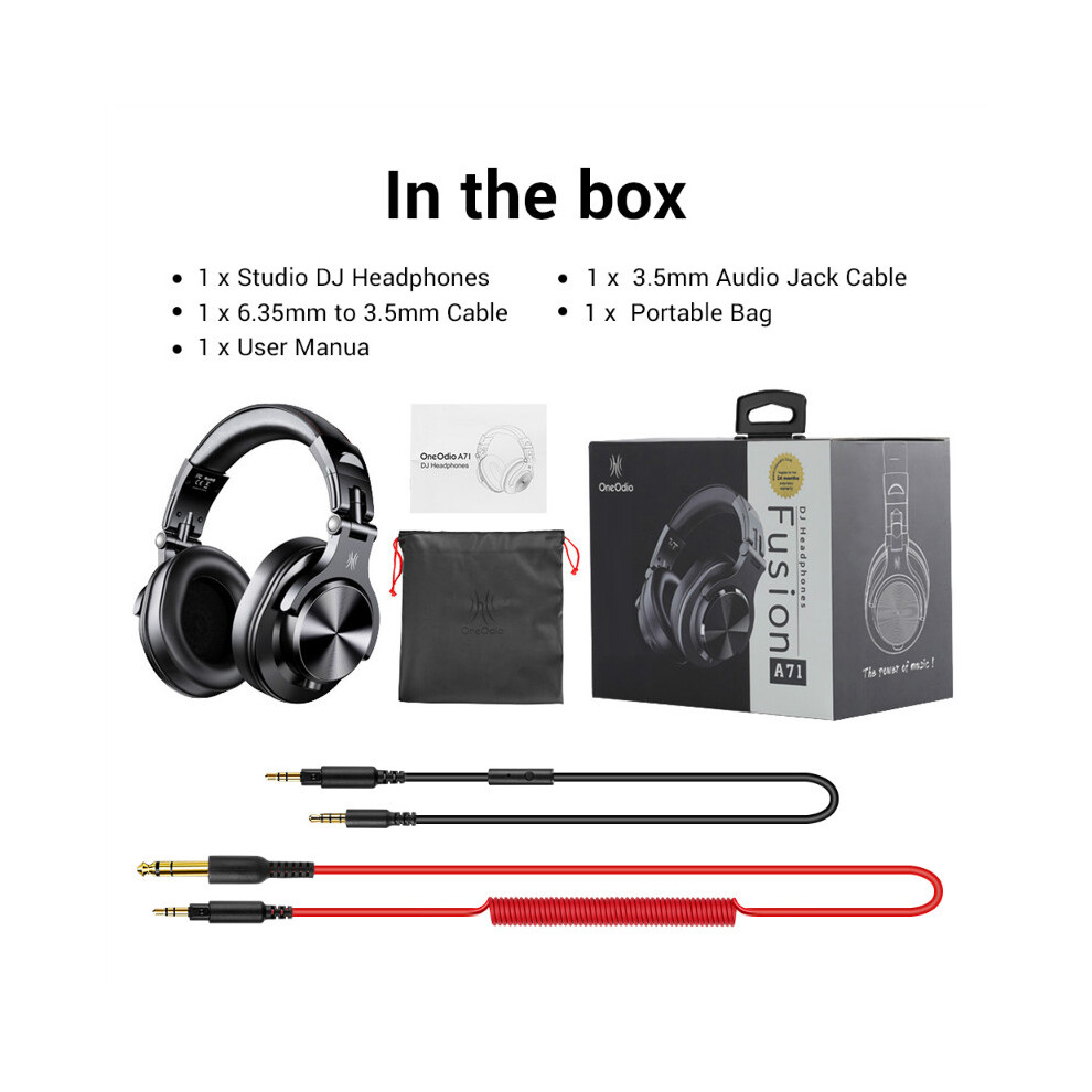 (Black) Oneodio A71 Wired Earphones With Microphone Studio Dj Headphones Professional Monitor Black 9319708994483