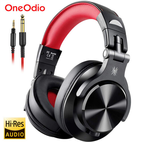 (Red)Oneodio A71 Wired Earphones with Microphone Studio DJ Headphone Professional Display 1