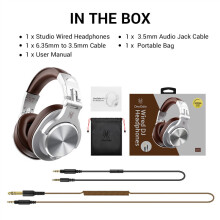 (Silver)Oneodio A71 Wired Earphones with Microphone Studio DJ Headphone Professional Monitor