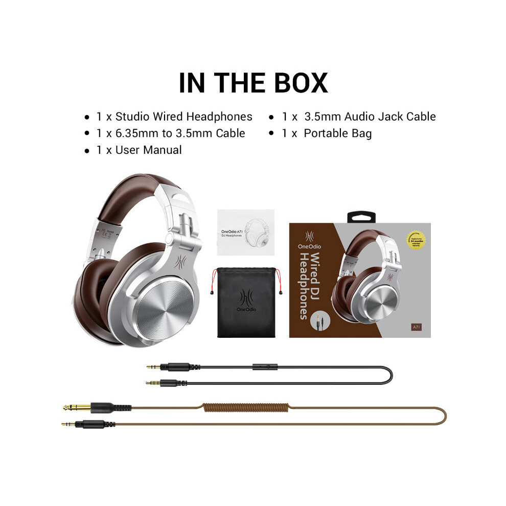 (Silver)Oneodio A71 Wired Earphones With Microphone Studio Dj Headphone Professional Monitor Silver 9319708994506