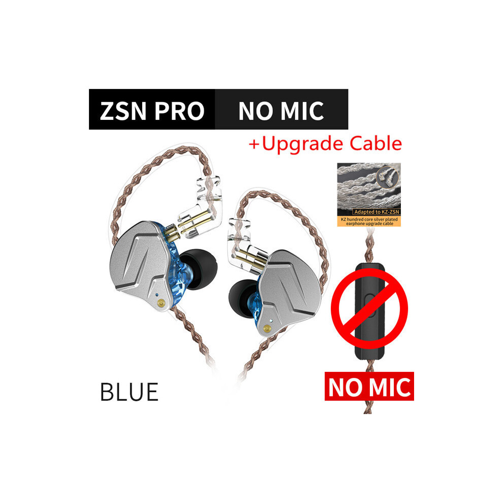 ( No Microphone Silver)Kz Zsn Pro 1Ba+1Dd Hybrid Technology Hifi Metal Earphones Bass Blue/Silver 9319708994254