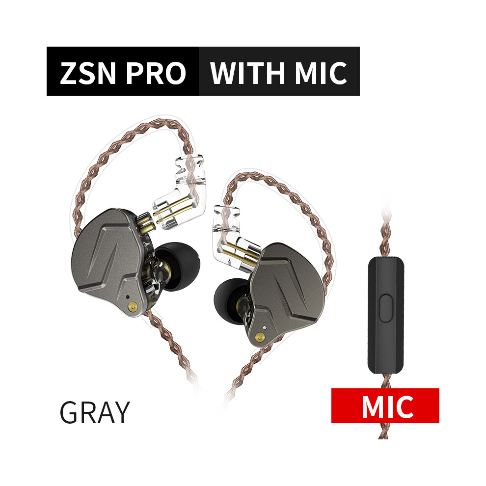 ( With Microphone)Kz Zsn Pro 1Ba 1Dd Hybrid In Ear Earphone Hifi Dj Running Sport Earphone Grey 9319708995046