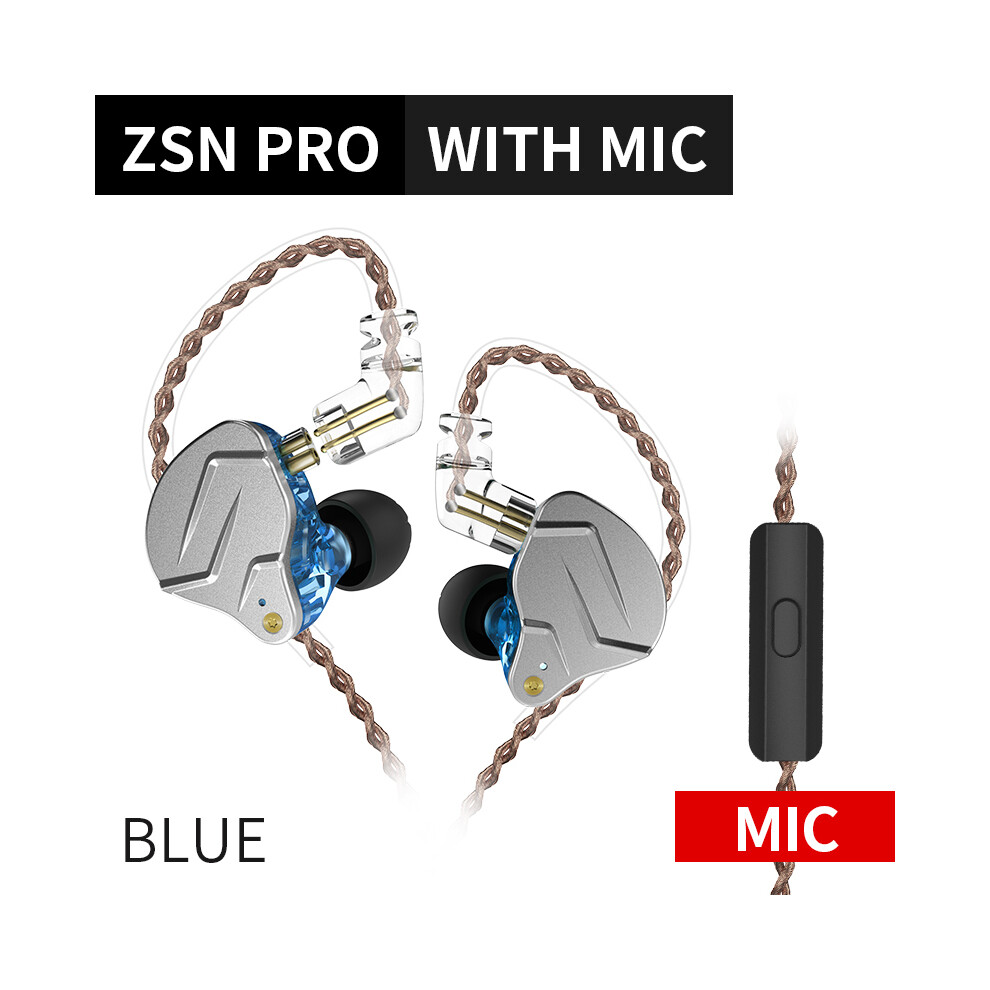 ( With Microphone)Kz Zsn Pro 1Ba 1Dd Hybrid In Ear Earphone Hifi Dj Running Sport Earphone Blue 9319708995077
