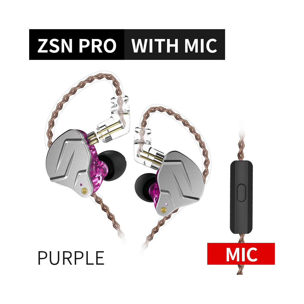 ( With Microphone)Kz Zsn Pro 1Ba 1Dd Hybrid In Ear Earphone Hifi Dj Running Sport Earphone Purple 9319708995084