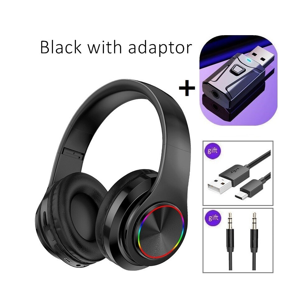 ( With Adapter) Noise-Cancelling Wireless Headphones With Microphone Foldable Bluetooth Headset Black 9319708995176