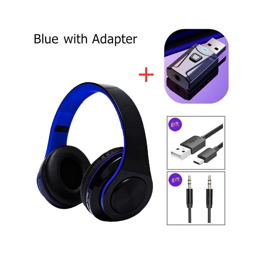 ( With Adapter) Noise-Cancelling Wireless Headphones With Microphone Foldable Tooth Headset Blue 9319708995268