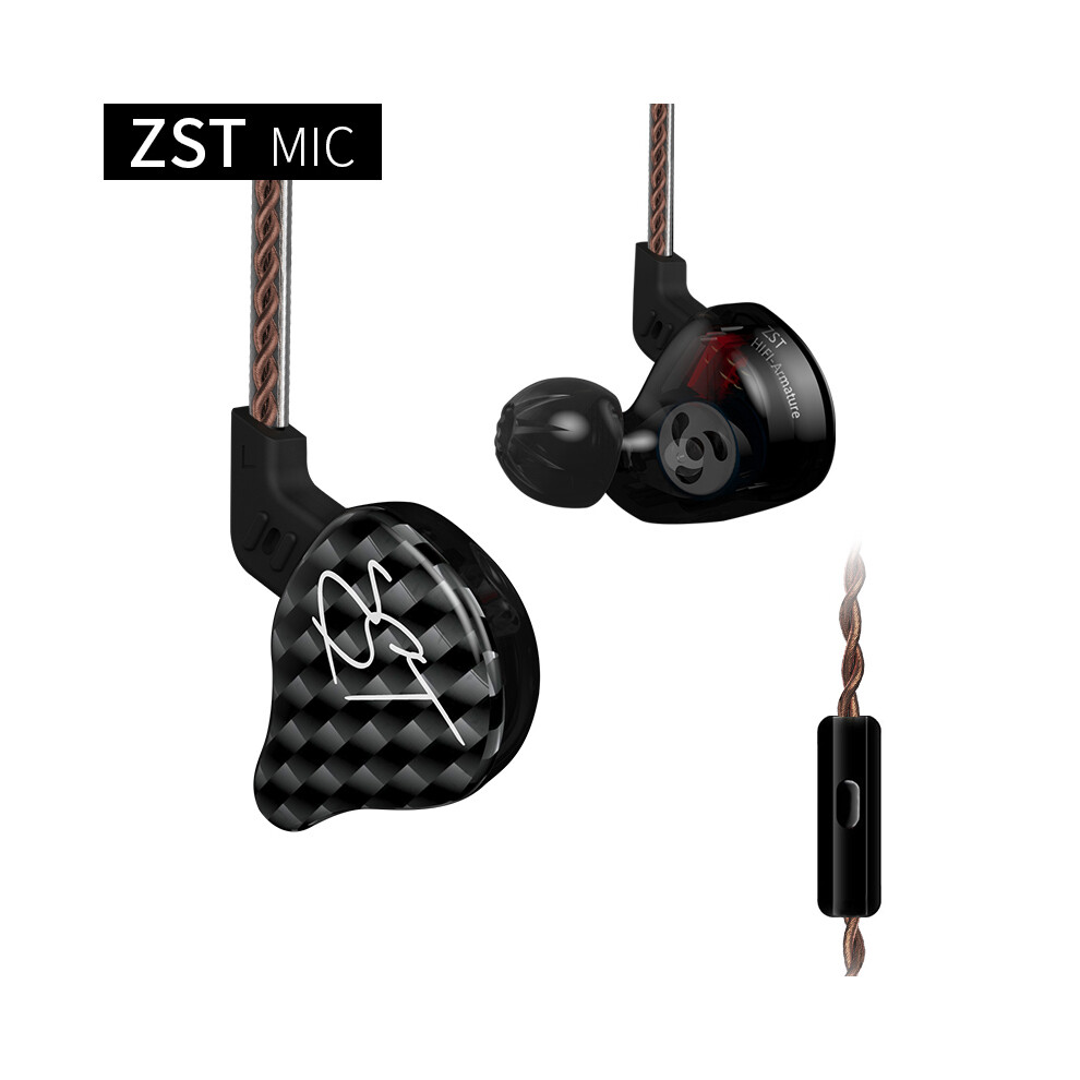 ( With Microphone) Kz Zst 1Ba+1Dd In Ear Headphone Hifi Hybrid Drive Bass Music Headset With 2Pin Black 9319708995336