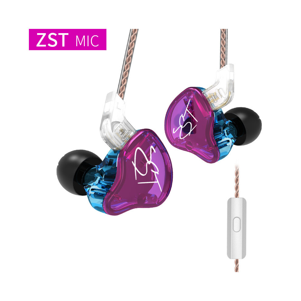 ( With Microphone)Kz Zst 1Ba+1Dd In Ear Headphone Hifi Hybrid Drive Bass Music Headset With 2Pin Purple 9319708995343