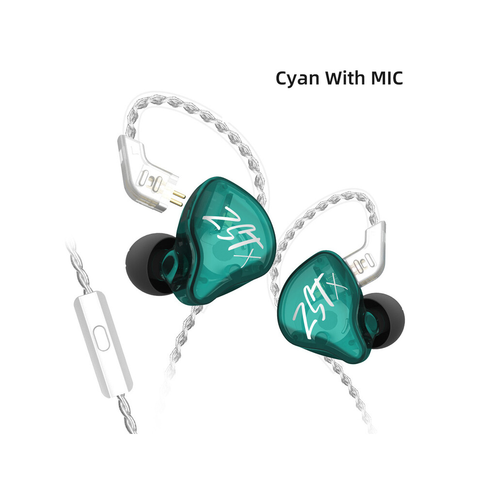 ( With Microphone)Kz Zstx 1Dd+1Ba Hybrid Driver Earphone Noise Canceling Headset Microphone Cyan 9319708995350