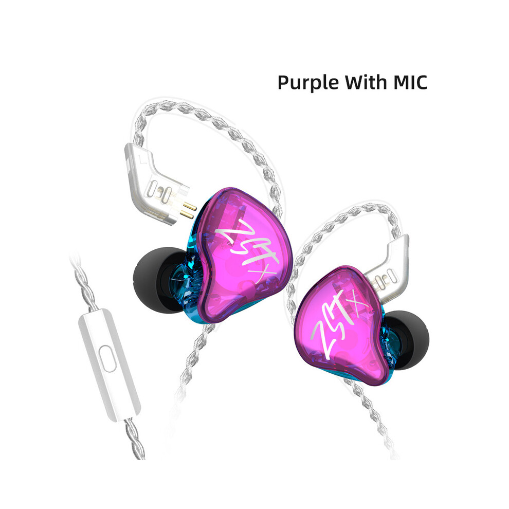 ( With Microphone)Kz Zstx 1Dd+1Ba Hybrid Driver Earphone Noise Canceling Headset Microphone Purple 9319708995367