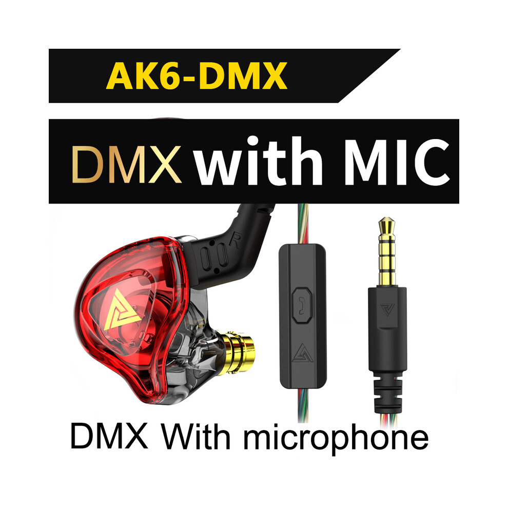 (Ak6-Dmx )Qkz Ak6 Sk7 Copper Driver Hifi Wi Headphone Mic Sport Running Headphone Red 9319708995824