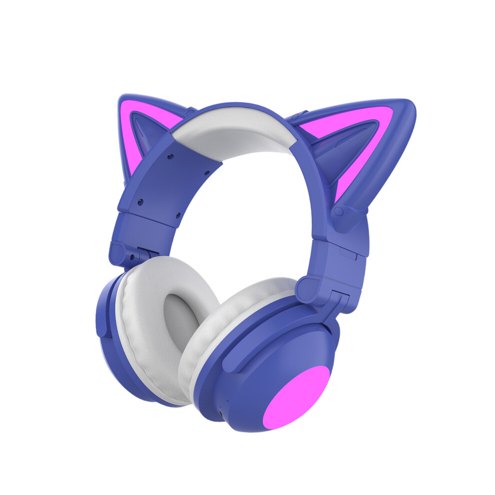 (Purple)Cute Cat Ears Wireless Bluetooth Headphone with Mic LED Kids Girls Stereo Music Phone-image-OPC-PH7Y9YY-NEW