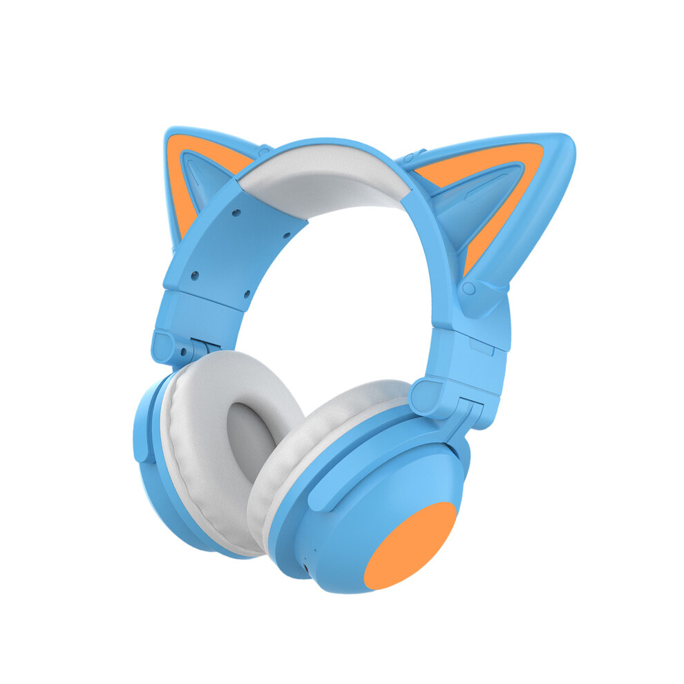 (Blue)Cute Cat Ears Wireless Bluetooth Headphone with Mic LED Kids Girls Stereo Music Phone-image-OPC-PH7Y9Z6-NEW