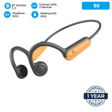 (Orange)Real Bone Conduction Headphone Type-C Wireless Bluetooth Headphone Waterproof Sports Headphone