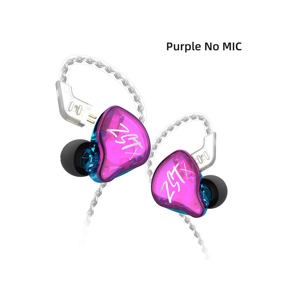 ( Without Microphone)Kz Zstx 1Dd+1Ba Hybrid Driver Earphone Noise Canceling Headset Microphone Purple 9319708995398